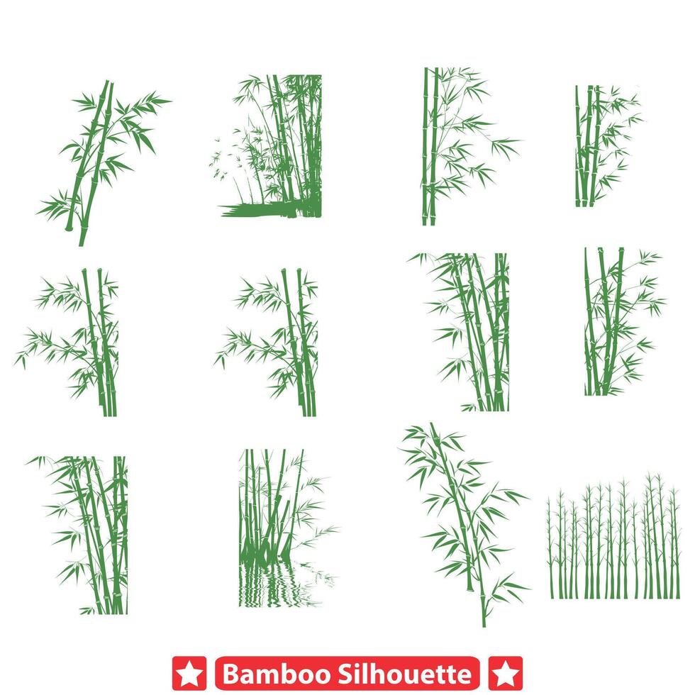 AI generated Bamboo Grove Silhouette Set vector