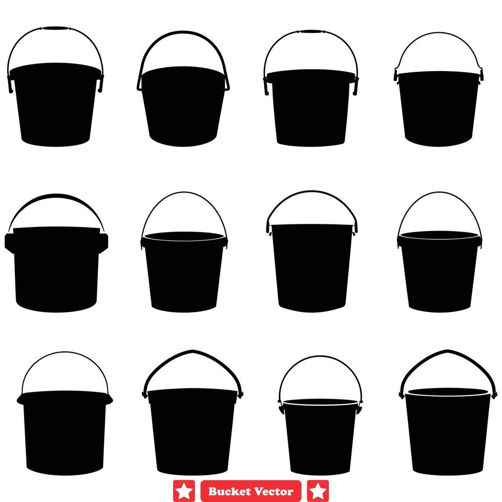 AI generated Rustic Bucket Silhouettes Versatile Set for Farmhouse Decor, Crafts, and Digital Artwork vector