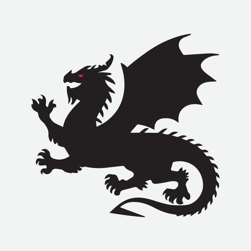 Dragon fantastic silhouette symbol mythology fantasy vector art illustration