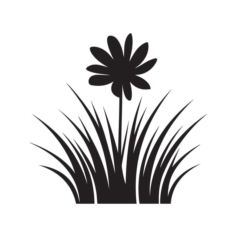 silhouette grass and flowers vector art illustration