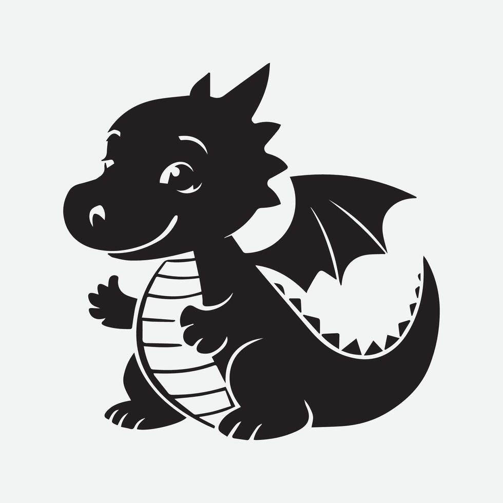 Cute little dinosaur silhouette icon in black color Vector template