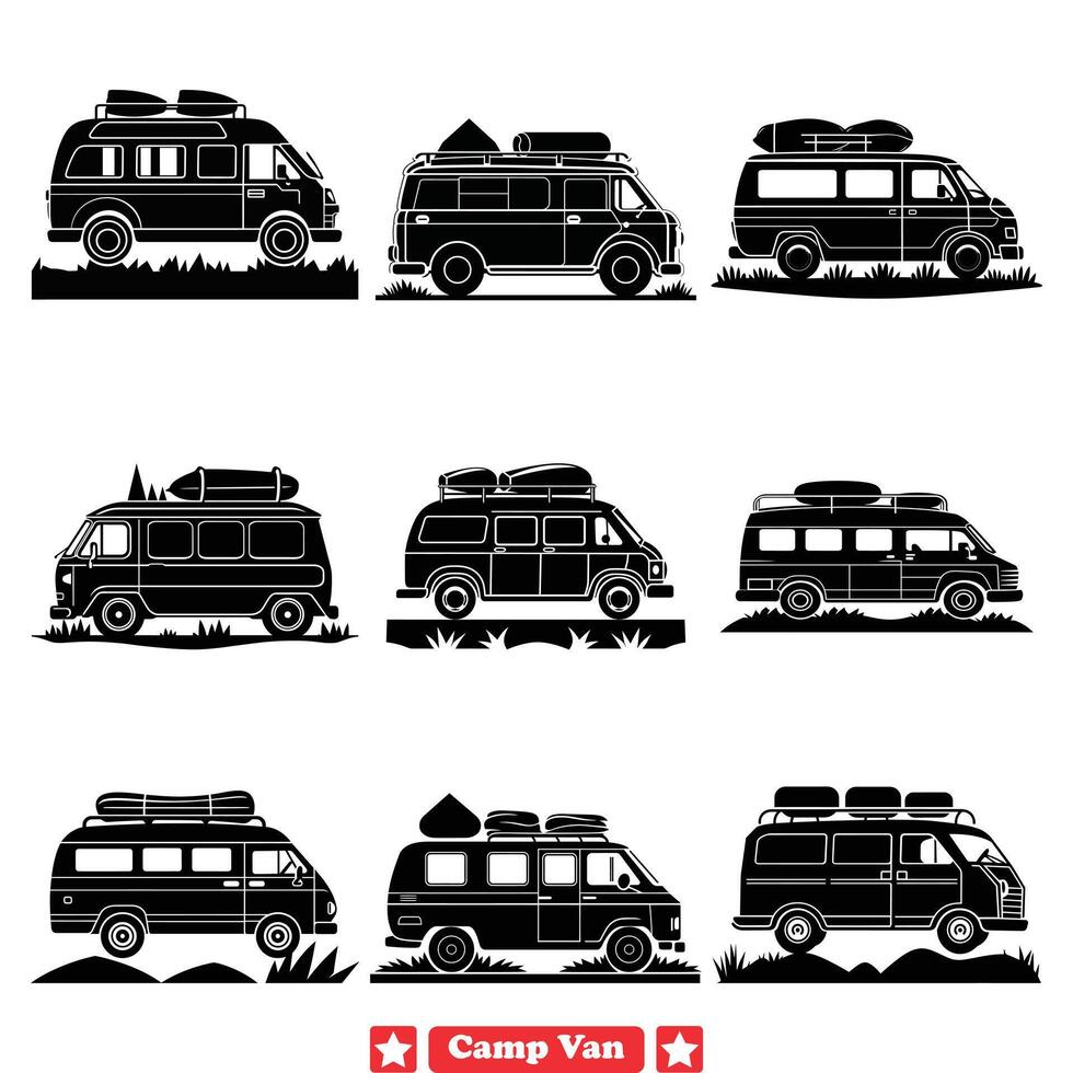 AI generated On the Road Again Classic Campervan Vector Set for Retro Travel Designs