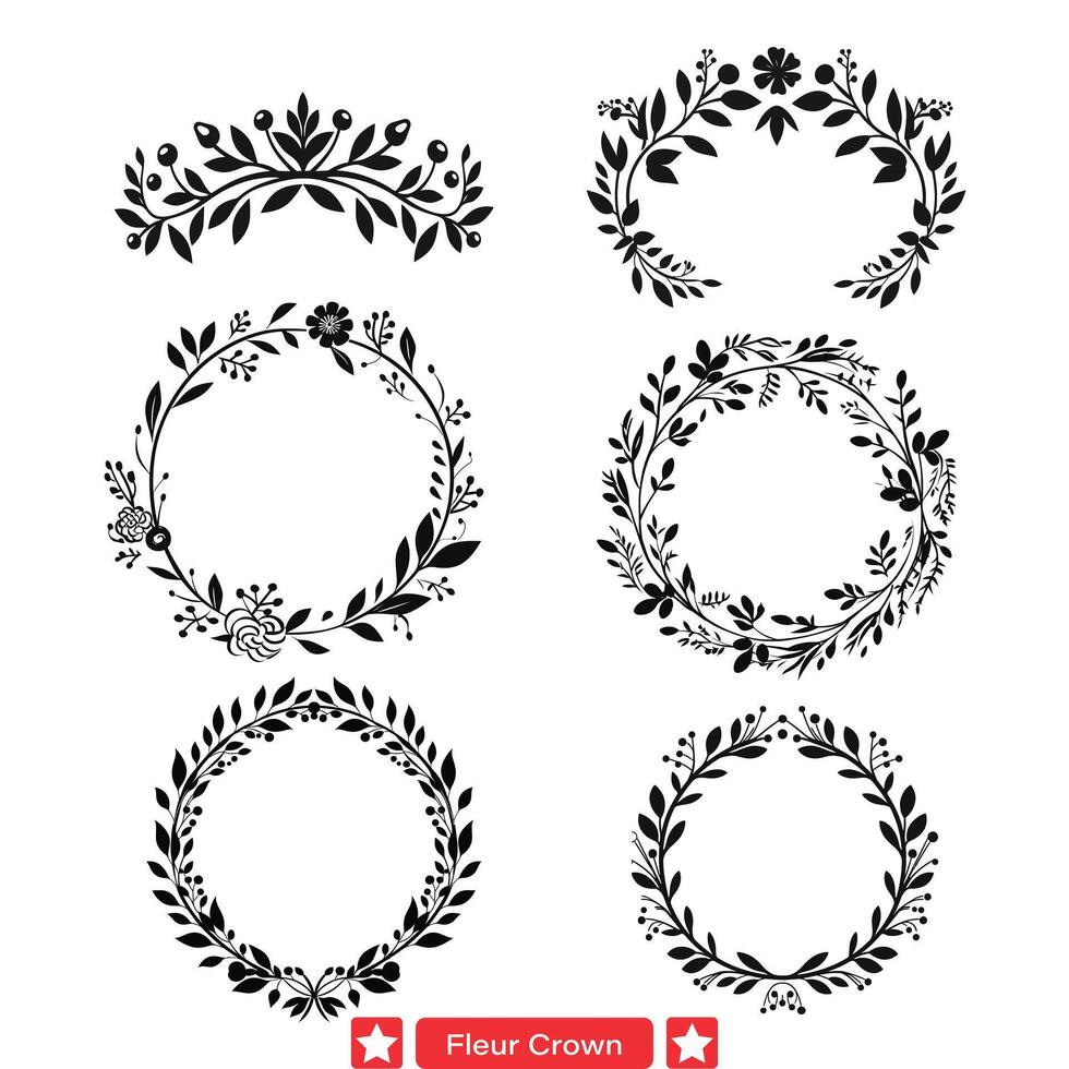 AI generated Graceful Fleur Crown Vector Set  Ornate Designs for Luxurious Decor and Noble Projects
