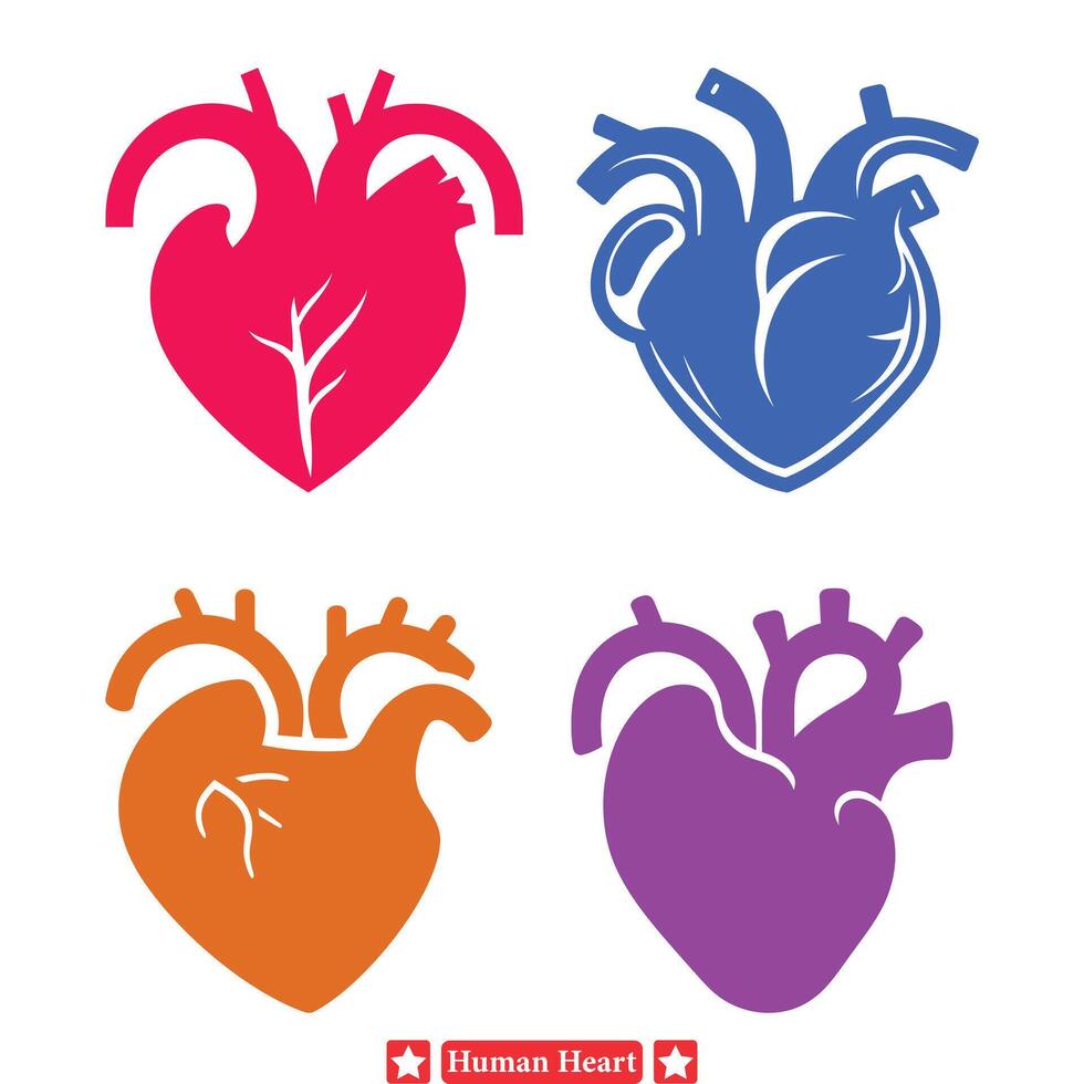 Comprehensive Human Heart Anatomy Silhouette Bundle  Perfect for Medical Illustrations, Educational Materials, and Graphic Designs vector