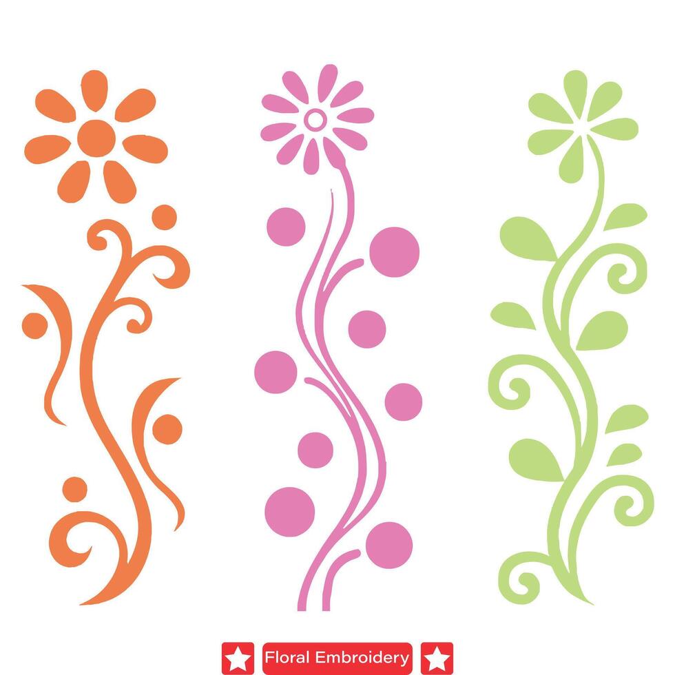 AI generated Stitching Serenity  Floral Embroidery Vector Set for Tranquil Designs