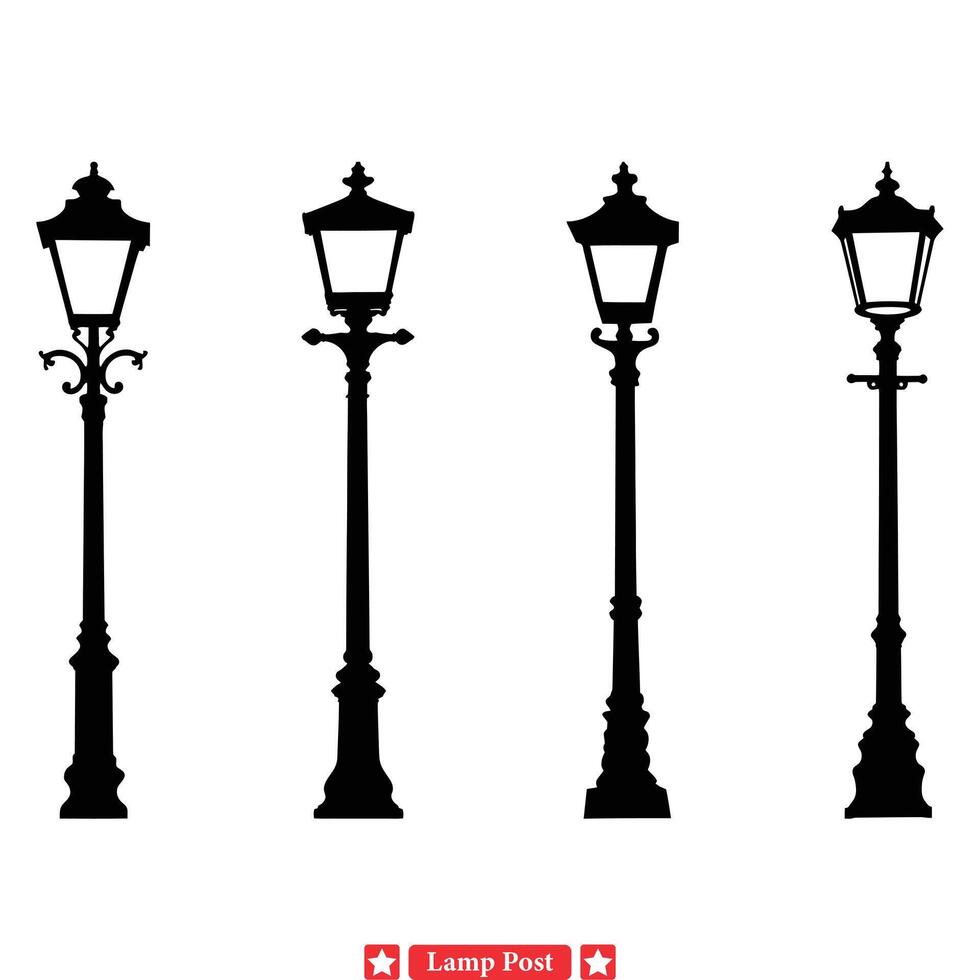 Architectural Street Lighting Collection  Detailed Lamp Post Vectors