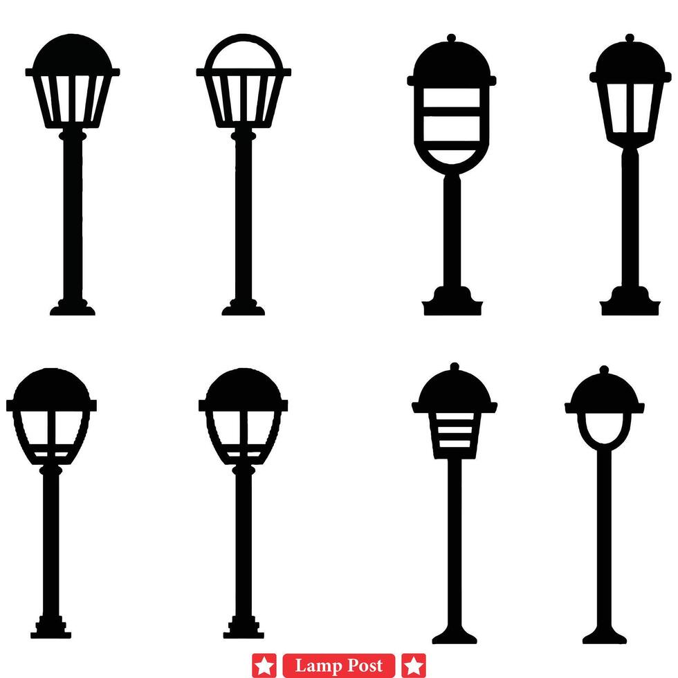 ornamental lámpara enviar conjunto detallado ciudad calle Encendiendo vectores