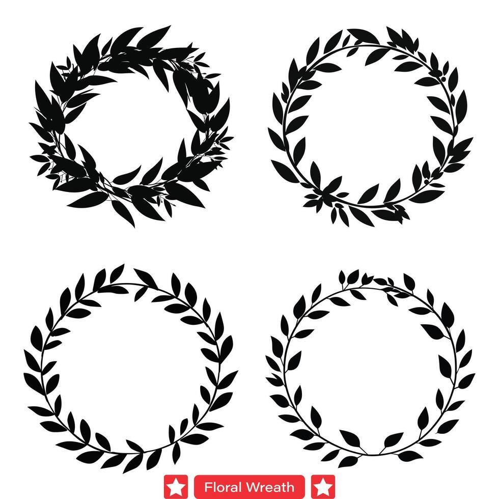 Charming Floral Circle Silhouette Set  Artistic Elements for Greeting Cards, Logos, and More vector