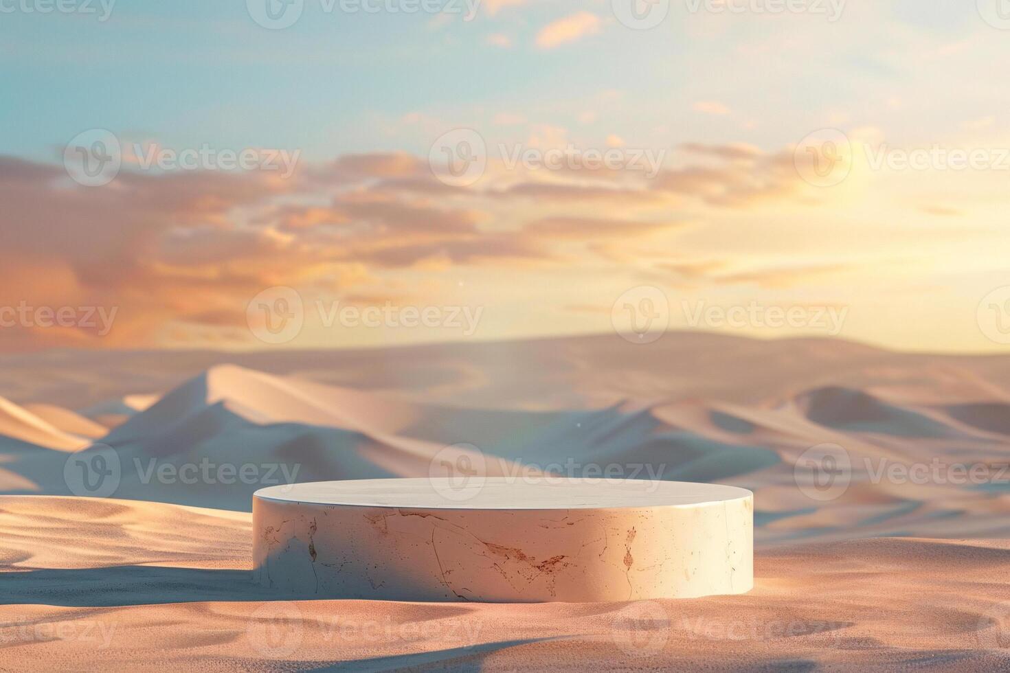AI generated product podium presentation with desert sand dunes background photo