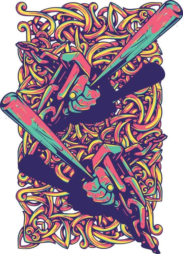 colorful t-shirt design with baseball bats vector