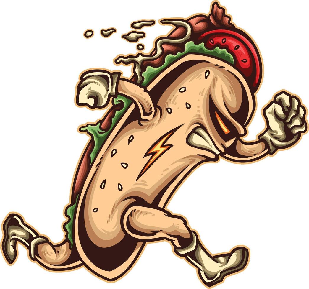 a cartoon hot dog running with a lightning bolt on its back vector