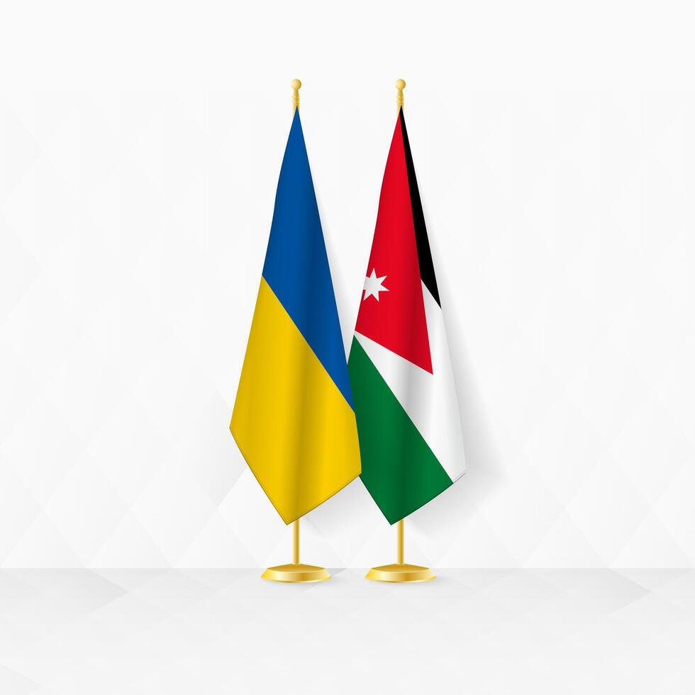 Ukraine and Jordan flags on flag stand, illustration for diplomacy and other meeting between Ukraine and Jordan. vector