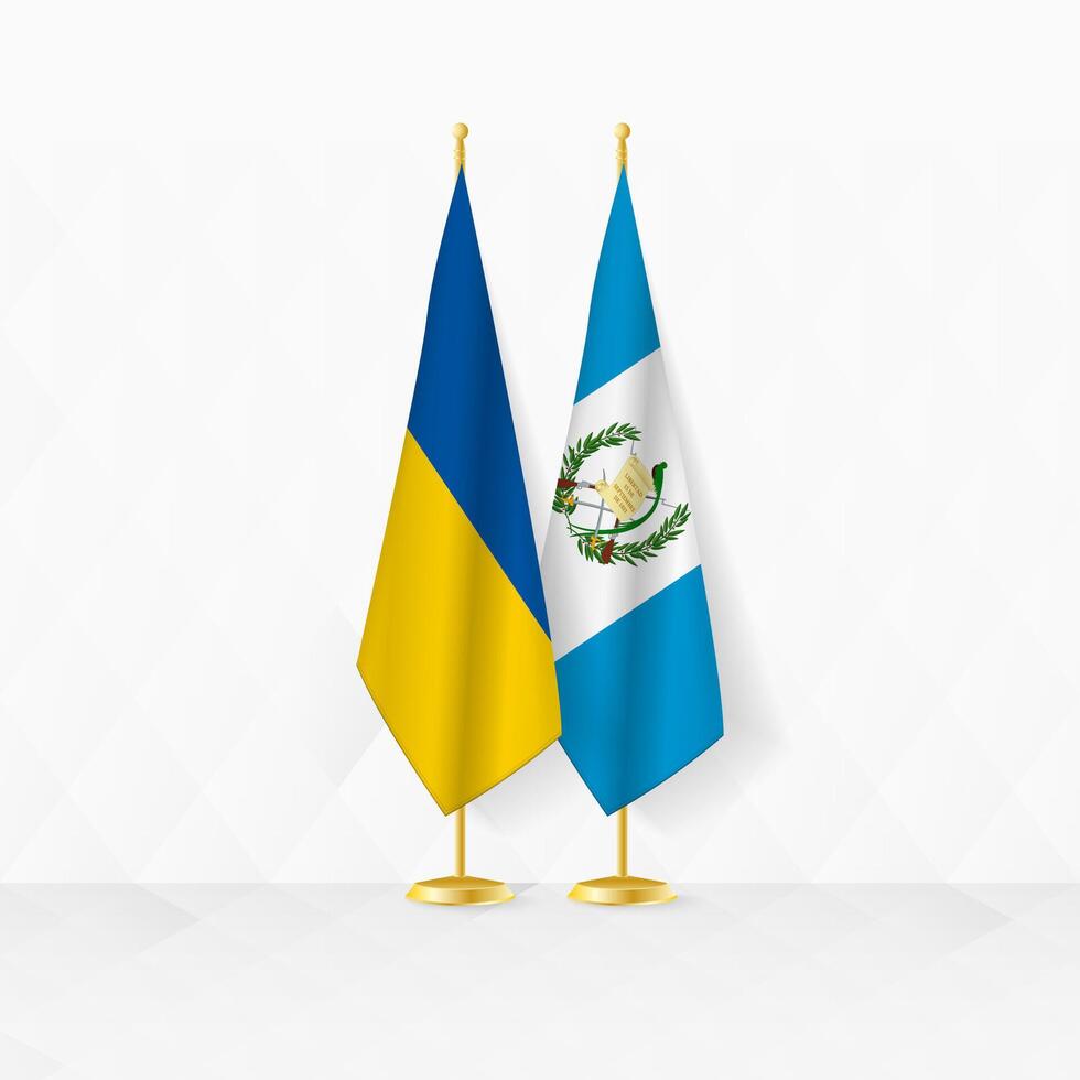 Ukraine and Guatemala flags on flag stand, illustration for diplomacy and other meeting between Ukraine and Guatemala. vector