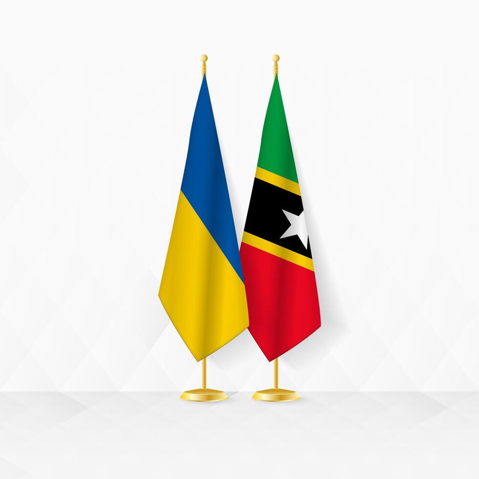 Ukraine and Saint Kitts and Nevis flags on flag stand, illustration for diplomacy and other meeting between Ukraine and Saint Kitts and Nevis. vector