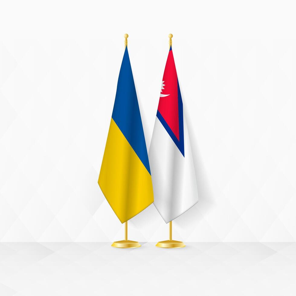 Ukraine and Nepal flags on flag stand, illustration for diplomacy and other meeting between Ukraine and Nepal. vector
