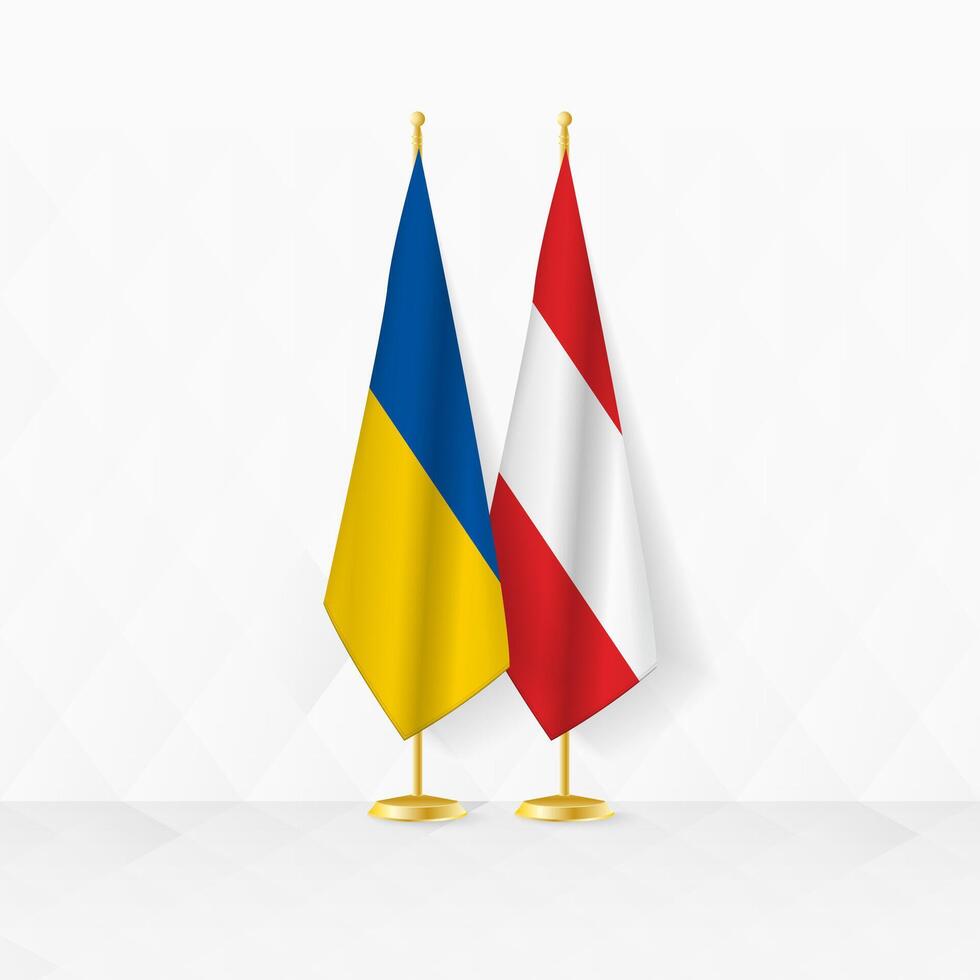 Ucrania y Austria banderas en bandera pararse, ilustración para diplomacia y otro reunión Entre Ucrania y Austria. vector