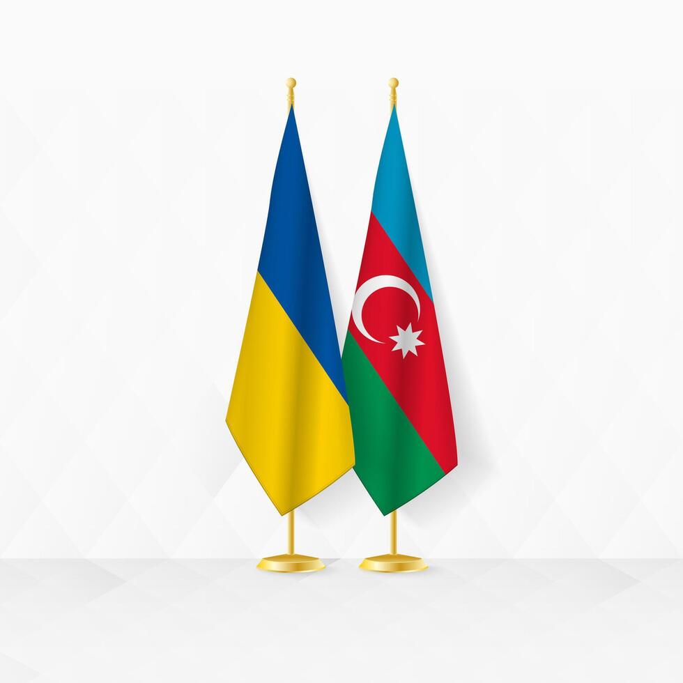 Ukraine and Azerbaijan flags on flag stand, illustration for diplomacy and other meeting between Ukraine and Azerbaijan. vector