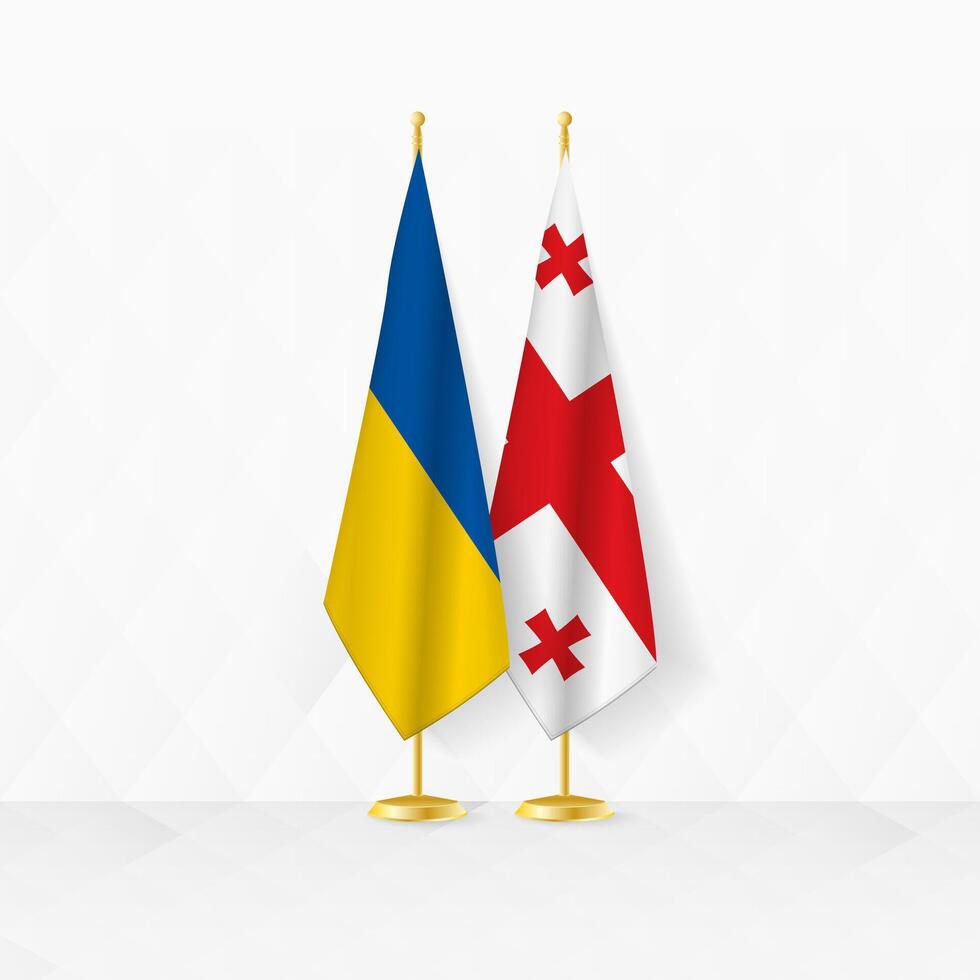 Ukraine and Georgia flags on flag stand, illustration for diplomacy and other meeting between Ukraine and Georgia. vector