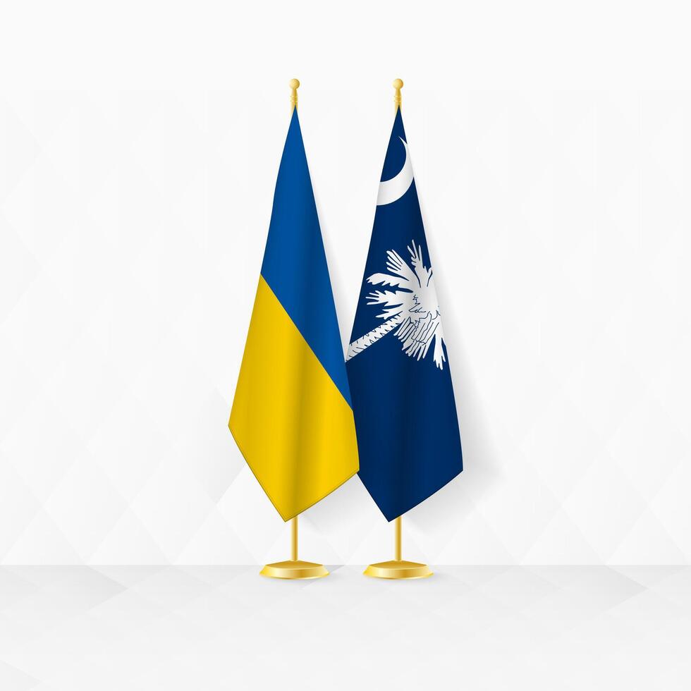 Ucrania y sur carolina banderas en bandera pararse, ilustración para diplomacia y otro reunión Entre Ucrania y sur carolina vector