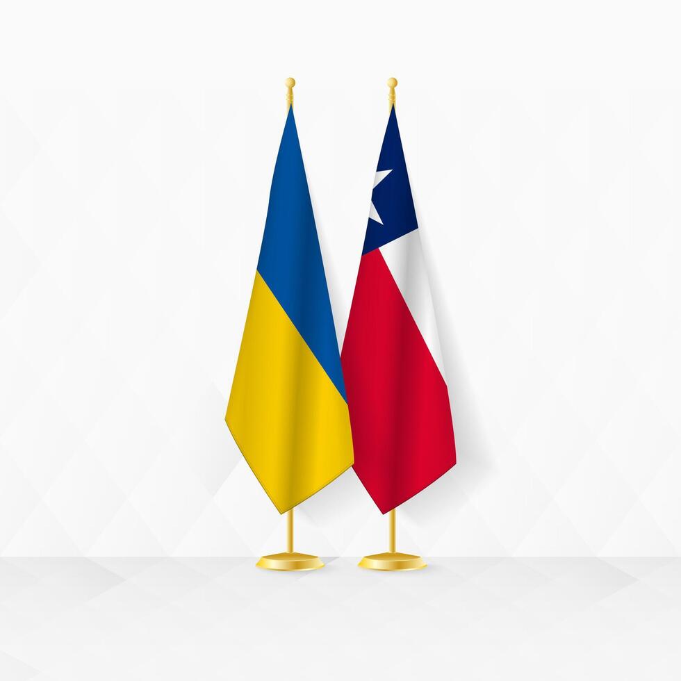Ucrania y Texas banderas en bandera pararse, ilustración para diplomacia y otro reunión Entre Ucrania y Texas. vector