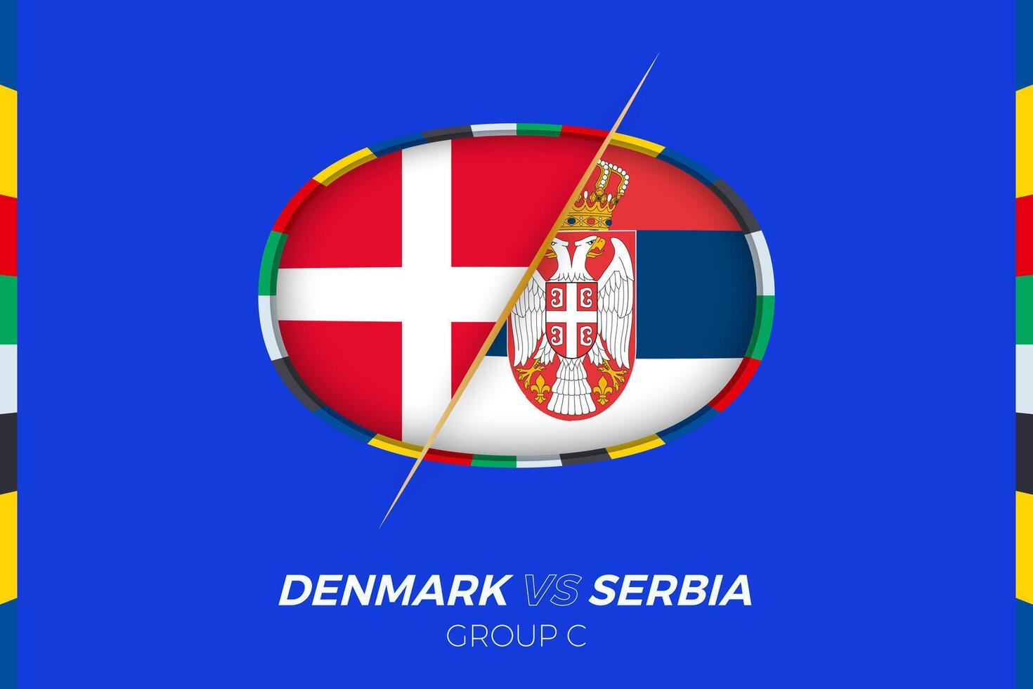 Denmark vs Serbia football match icon for European football Tournament 2024, versus icon on group stage. vector