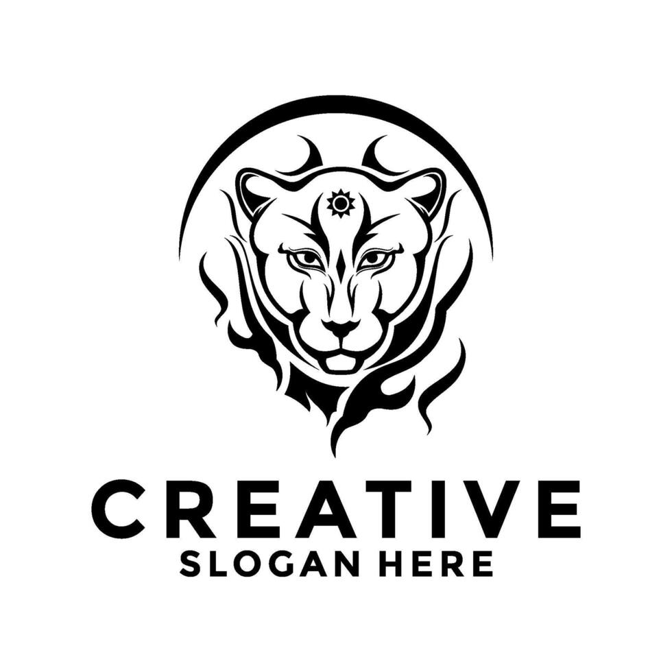 Elegant Vintage Head of Jaguar Leopard Puma Lion Panther Cheetah Tiger logo design, Wild Cat Animal logo vector Template