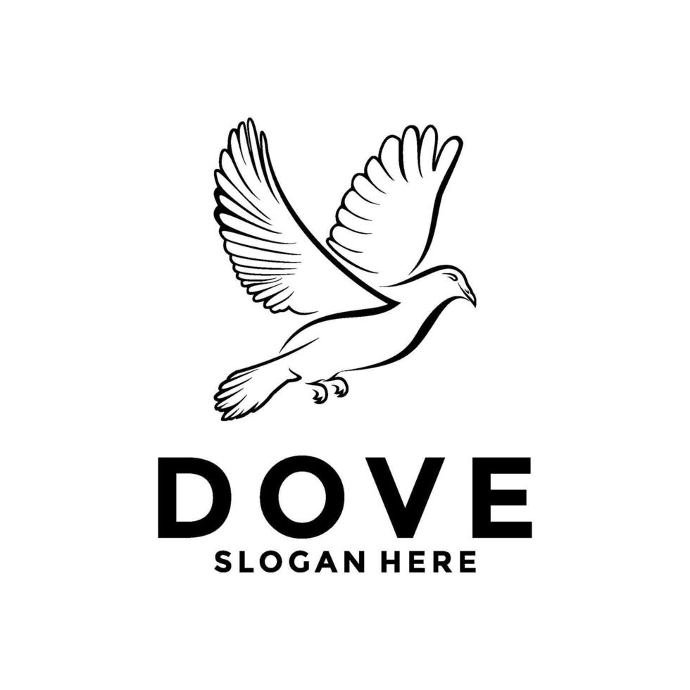 Bird dove icon logo vector, line art dove logo design template vector