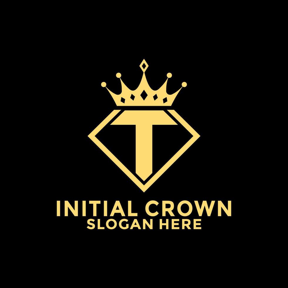 Letter T with Diamond and royal crown logo design Premium Vector, Initial Logo design template vector