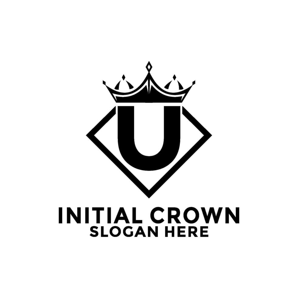 Letter U with Diamond and royal crown logo design Premium Vector, Initial Logo design template vector