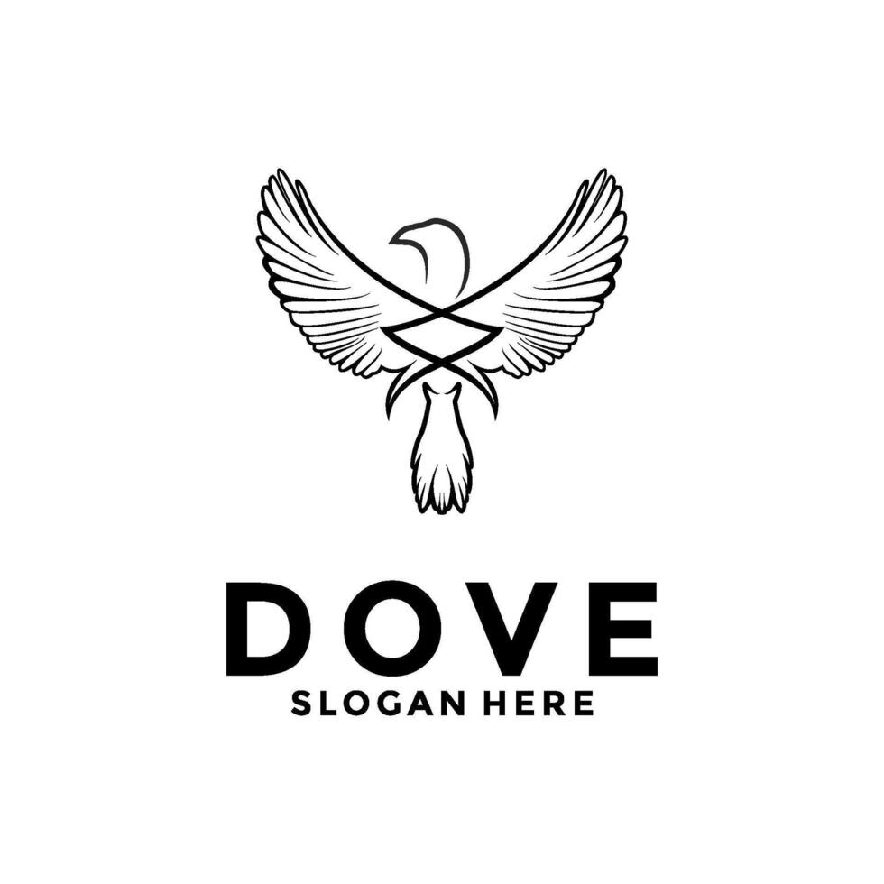 Bird dove icon logo vector, line art dove logo design template vector