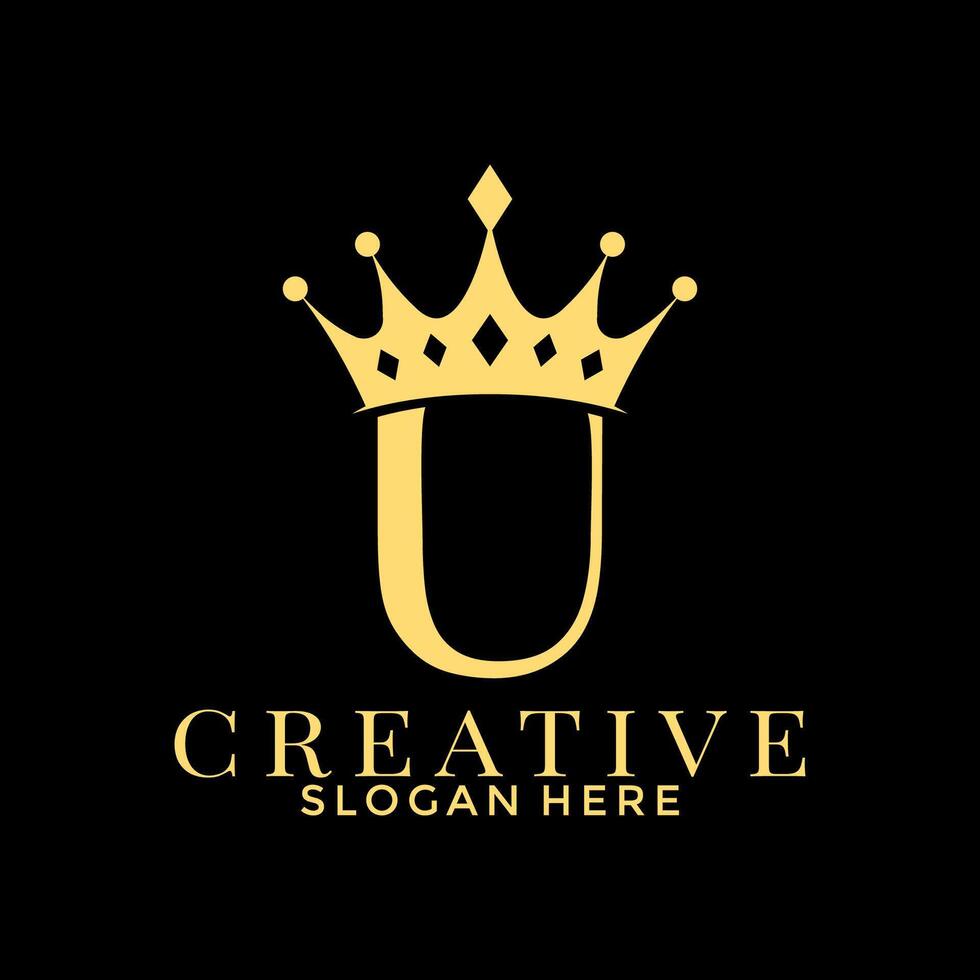 Letter U with Crown logo, Simple Elegant Initial logo design template with gold color on black background vector