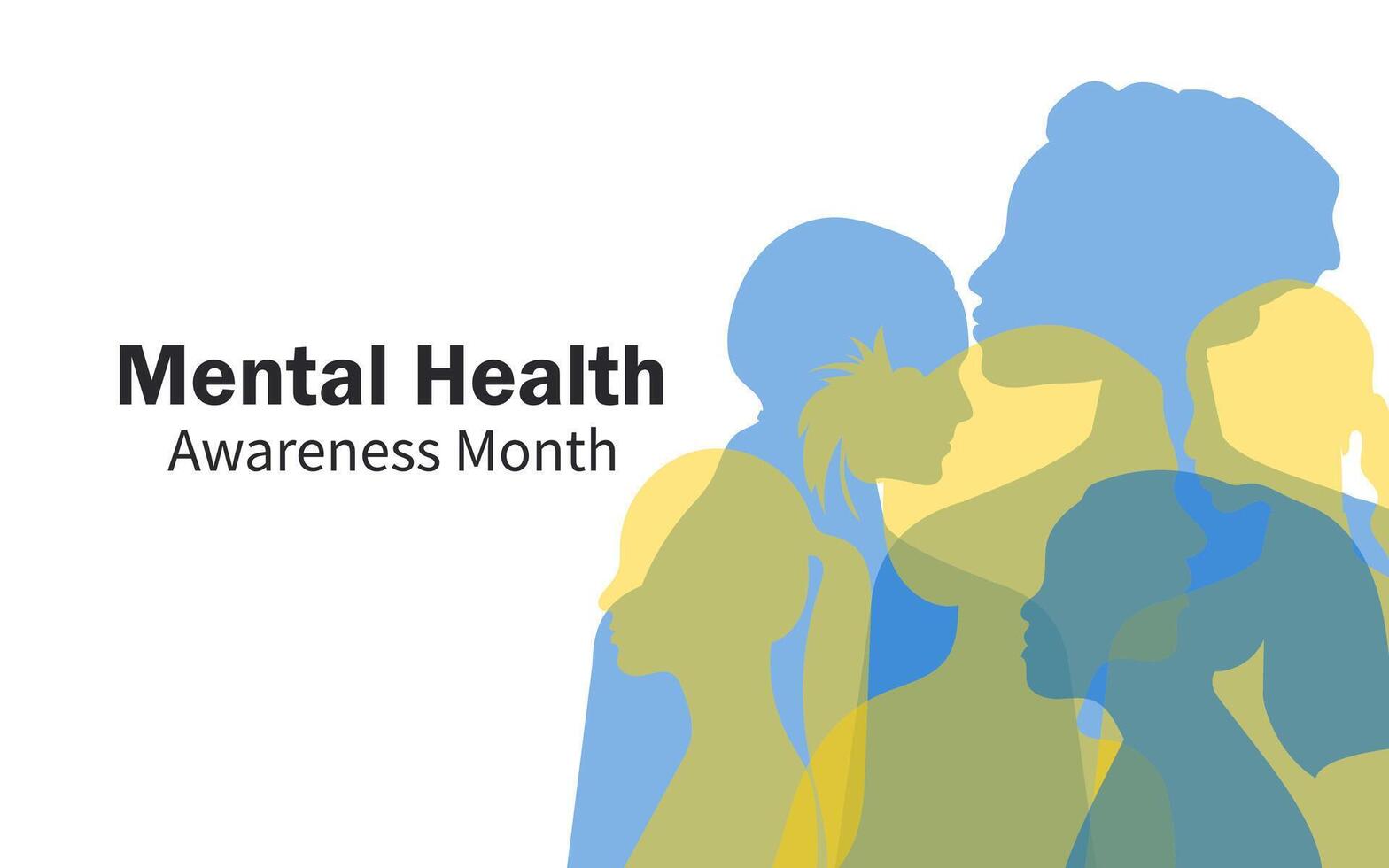 Mental Health Awareness Month. Women of different nationalities and religions together. Horizontal banner on a white background. Vector. vector