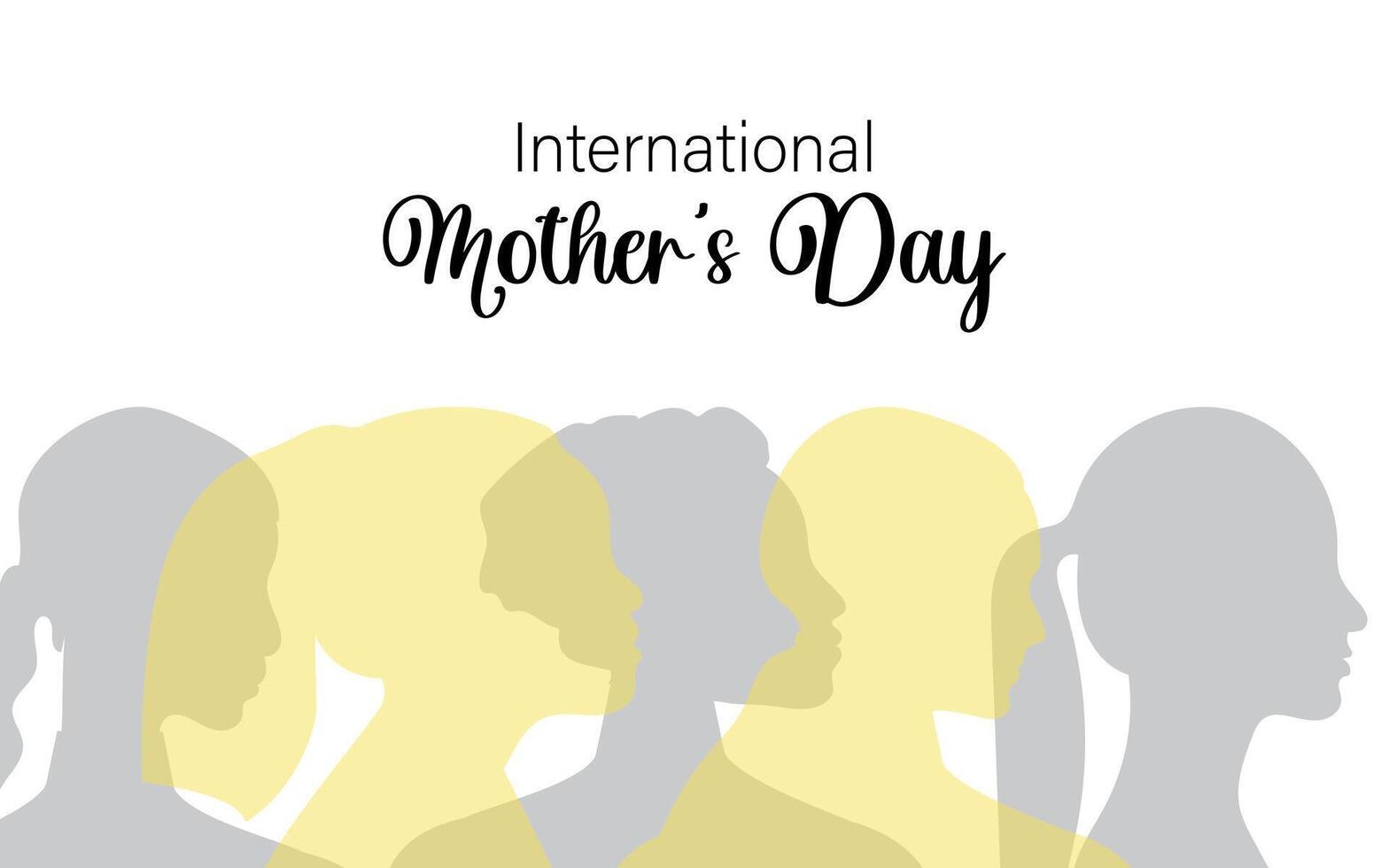 International Mother's Day. Silhouettes of multiethnic women. Horizontal postcard with a white background. Vector. vector