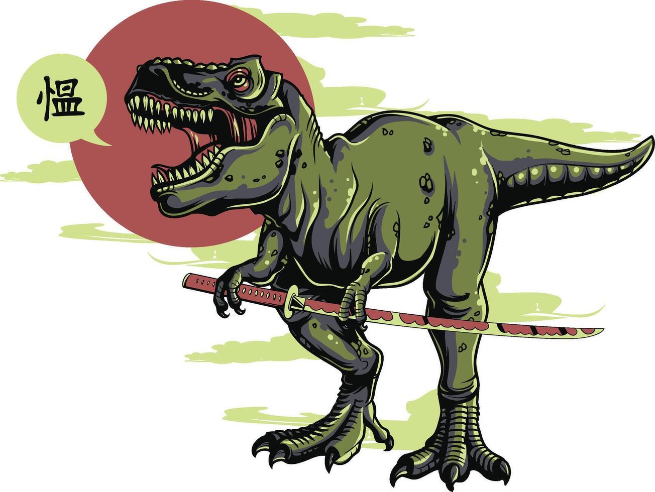 a t - rex dinosaur holding a sword vector