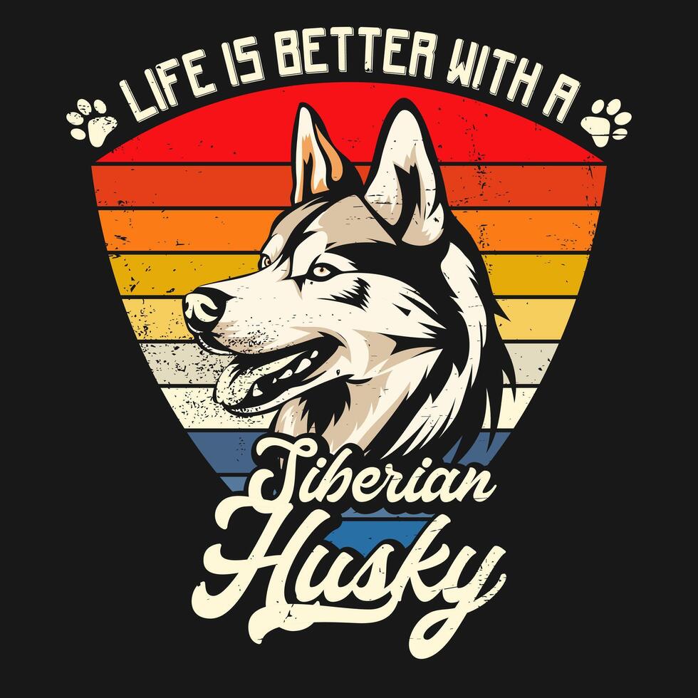 Retro  Husky Dog tshirt design Stock Vector Illustration