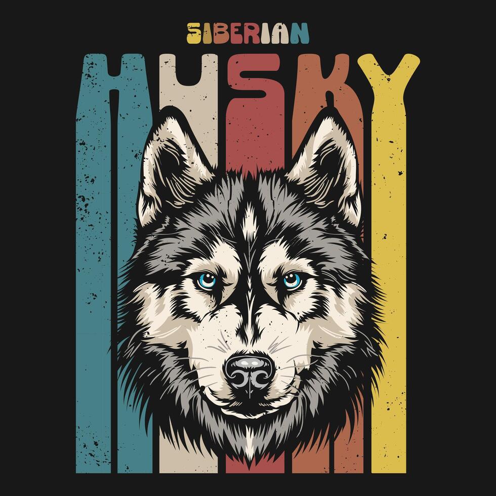 Retro Siberian Husky Dog tshirt design Stock Vector Illustration
