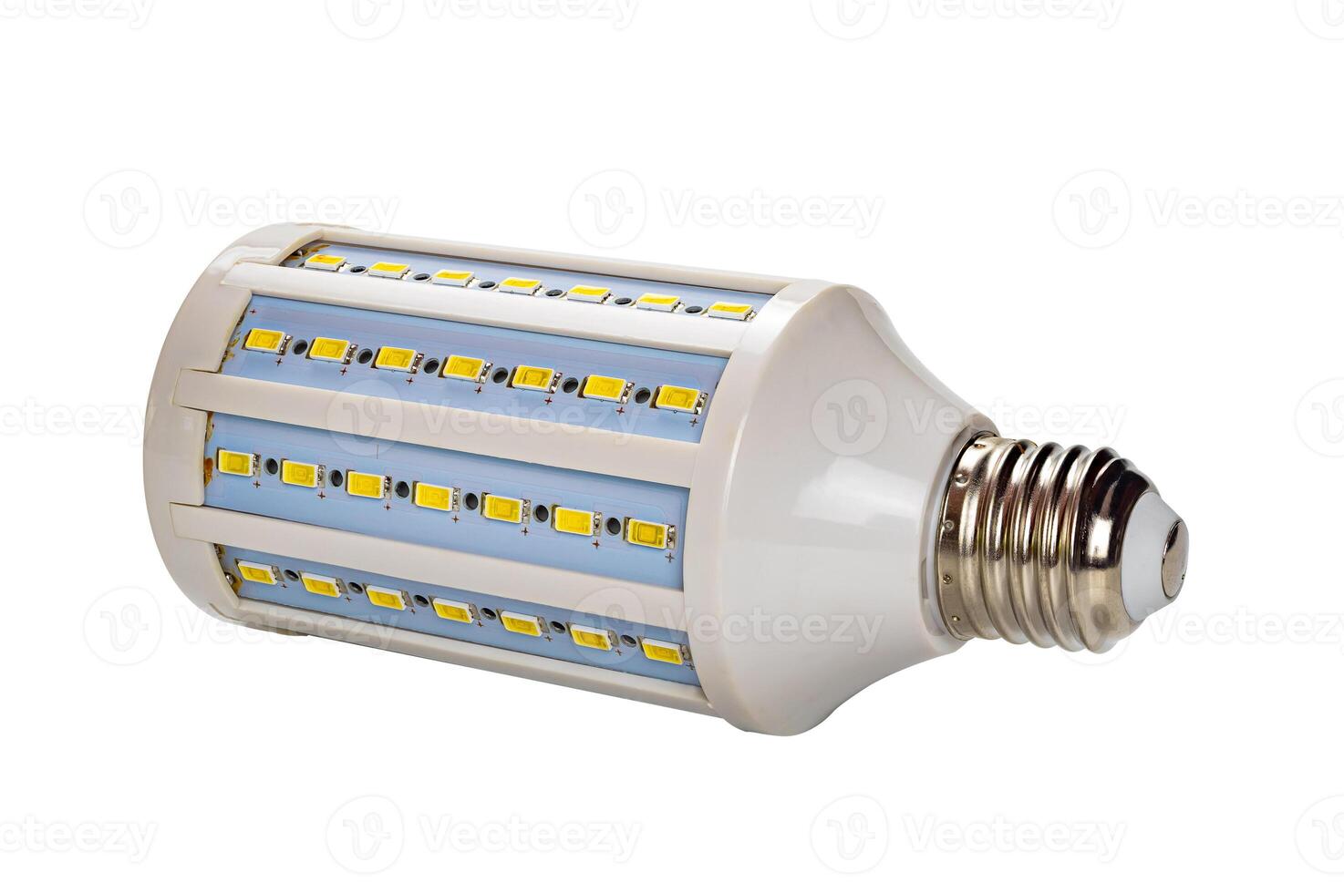 View of studio led bulb corn lamp for photography isolated on white background with clipping path, horizontal format, closeup. photo