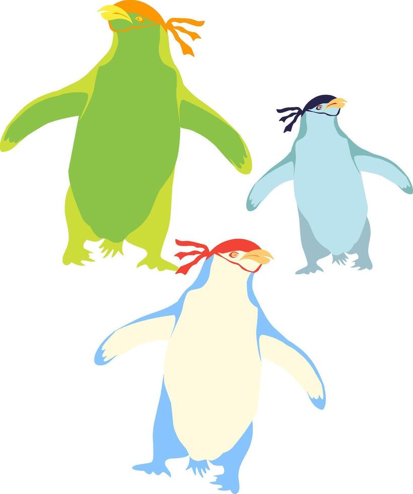 Set of icon colorfull penguin wear an bandana vector