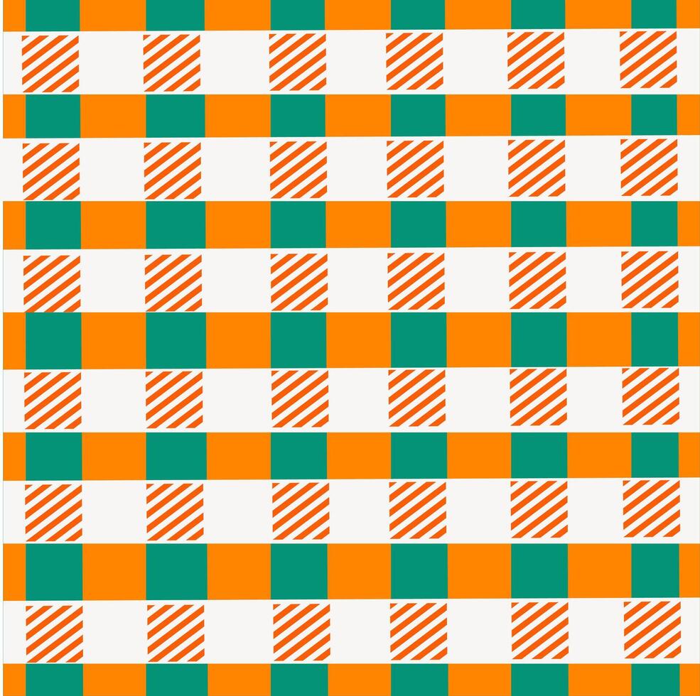 Irish Gingham Background, green and orange checkered pattern with diagonal lines vector