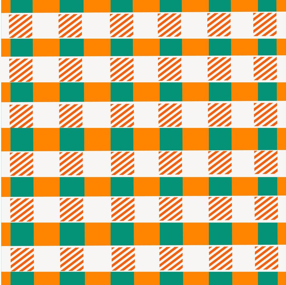 Irish Gingham Background, green and orange checkered pattern with diagonal lines vector