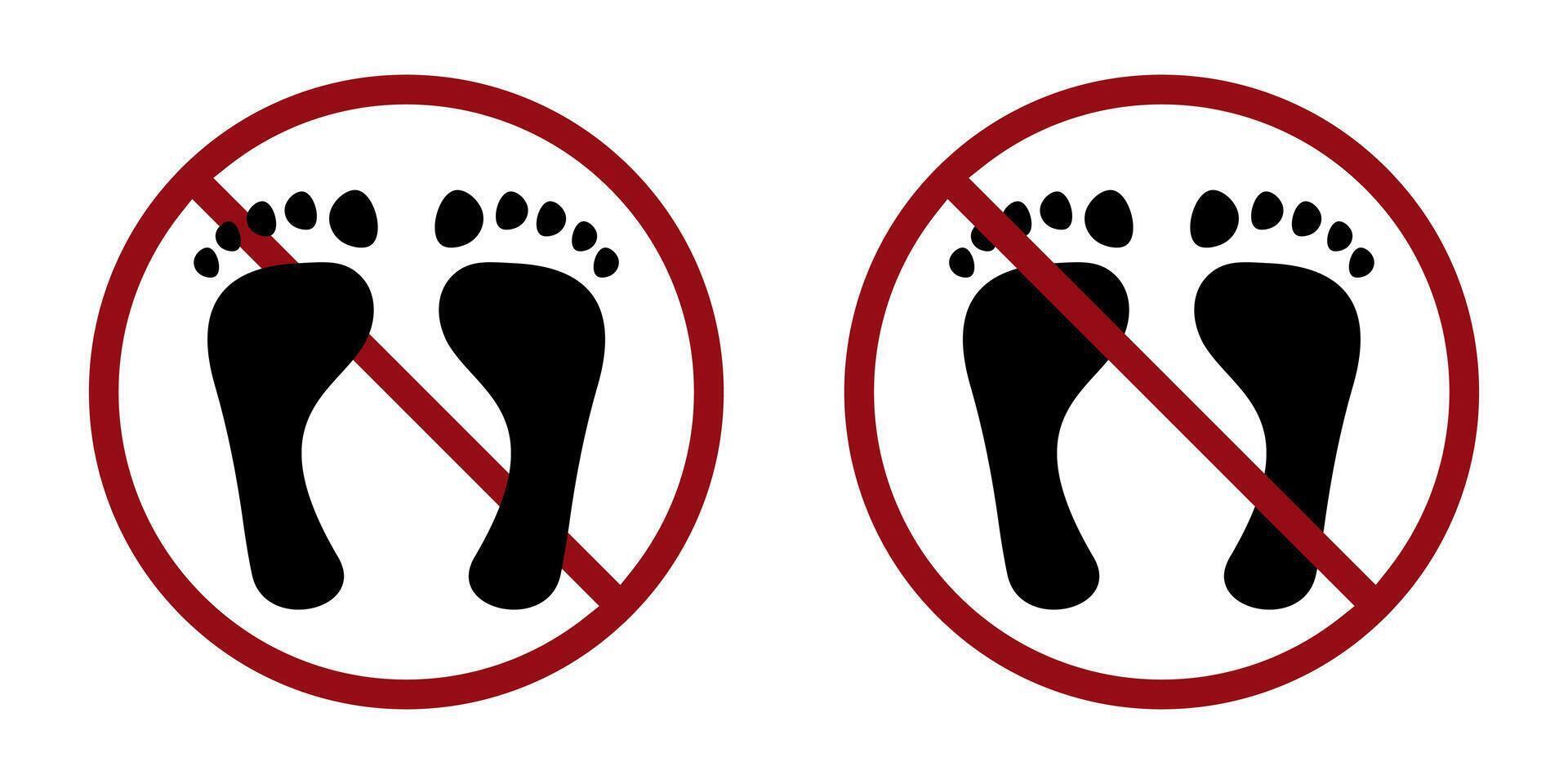 bare foot ban prohibit icon. Not allowed barefoot stand. vector