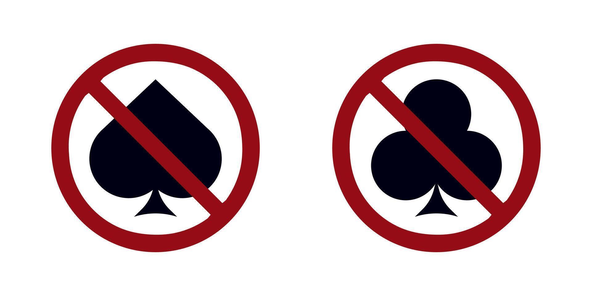 Gambling casino ban prohibit icon. Not allowed illegal poker vector
