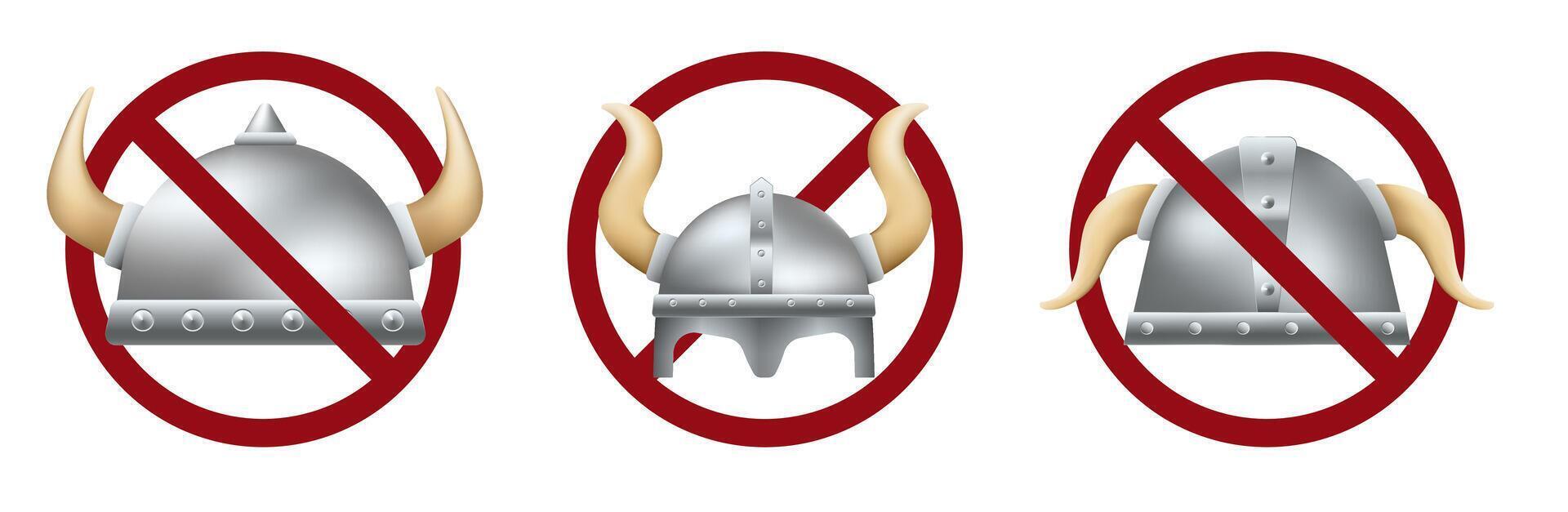 Barbarian viking helmet ban prohibit icon. Not allowed viking vector