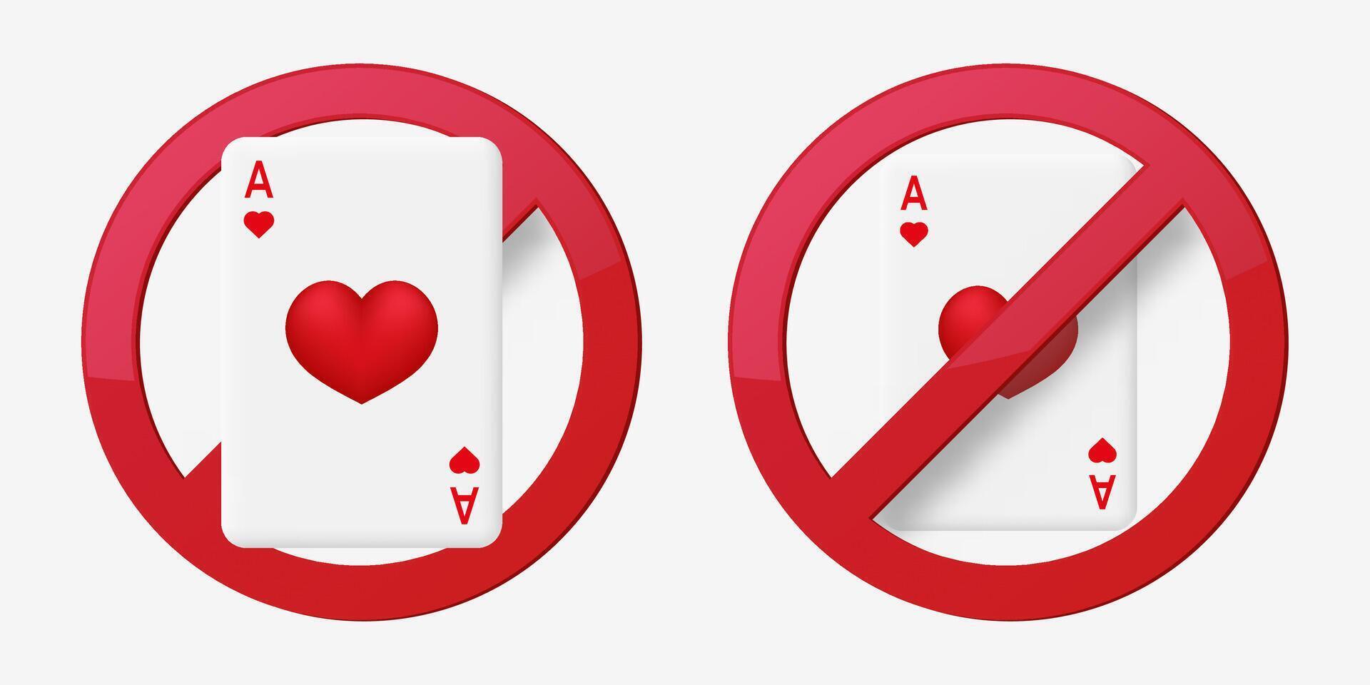 poker ban prohibit icon. Not allowed illegal gambling . vector