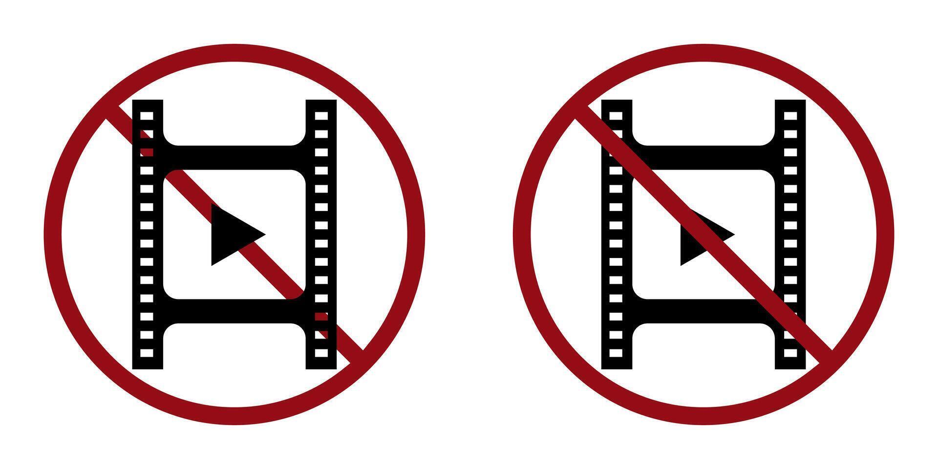 illegal cinema online ban prohibit icon. Not allowed filming vector