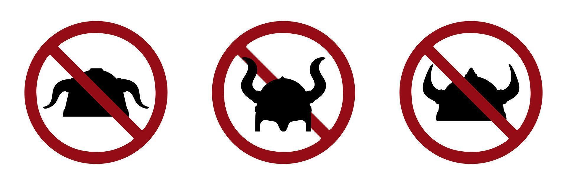 Barbarian viking helmet ban prohibit icon. Not allowed viking vector