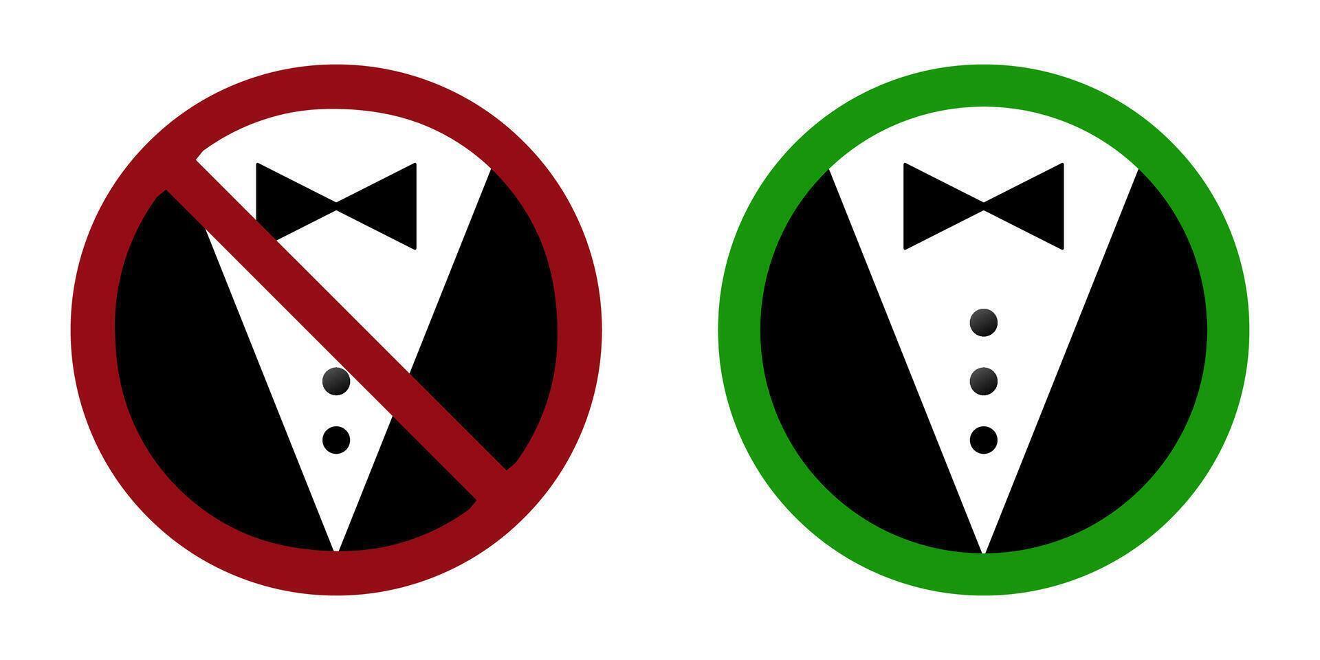 Man tuxedo costume ban prohibit icon. Dress code icon vector