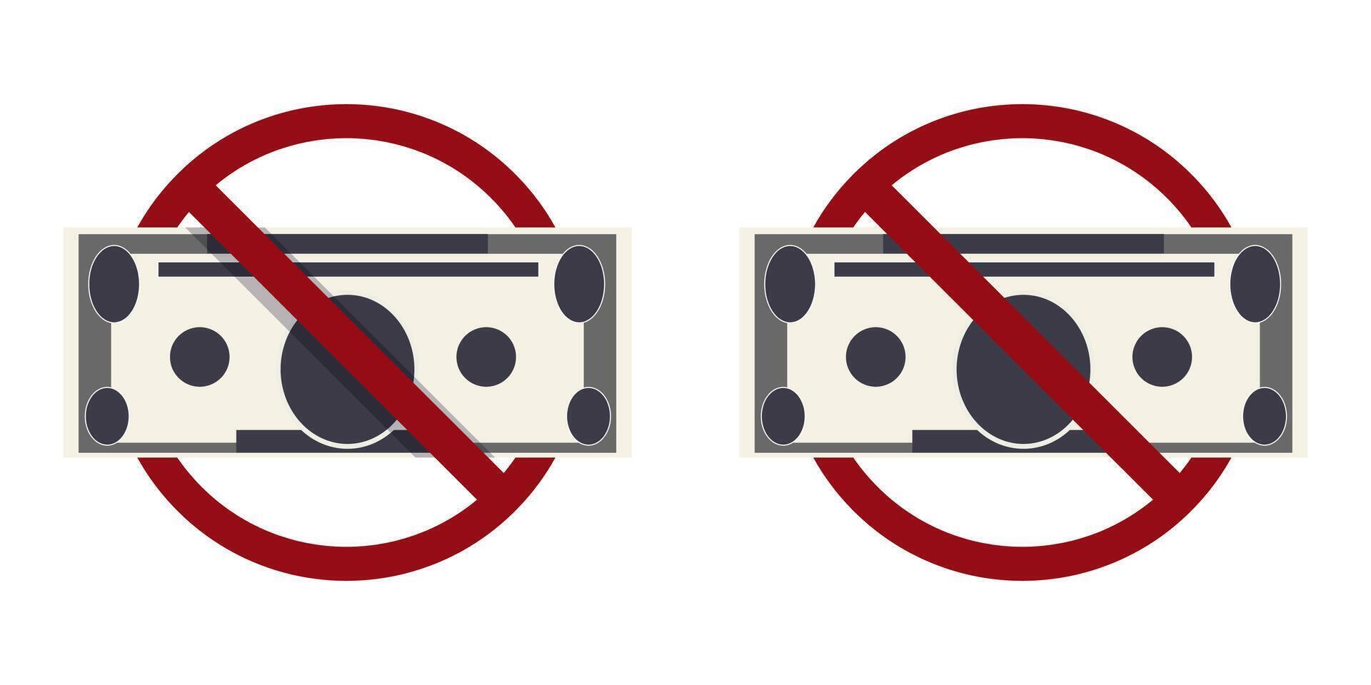 cash money ban prohibit icon. Not allowed cash pay vector