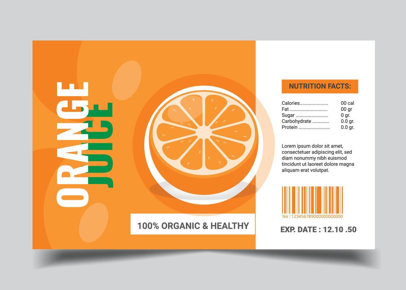 label for organic fruit product orange juice advertisement vector