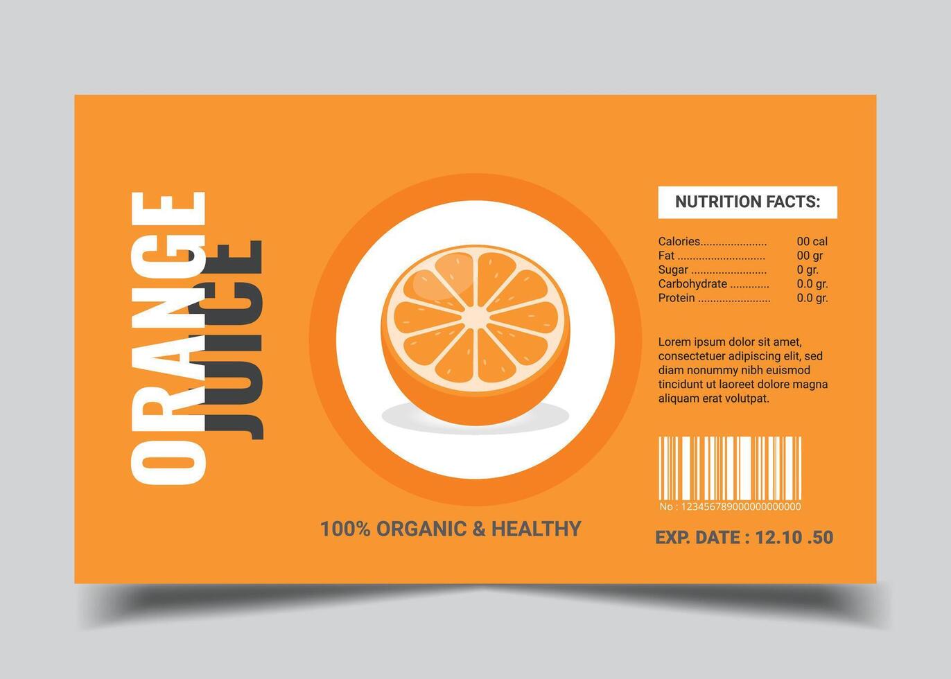 label for organic fruit product orange juice advertisement vector